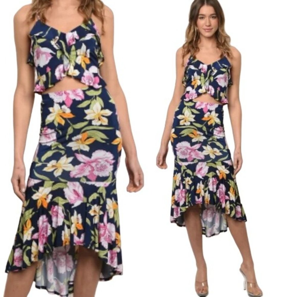 Harmony In Nature - 2 Piece Floral Midi Skirt and Tank Set - Small - Picture 3 of 5